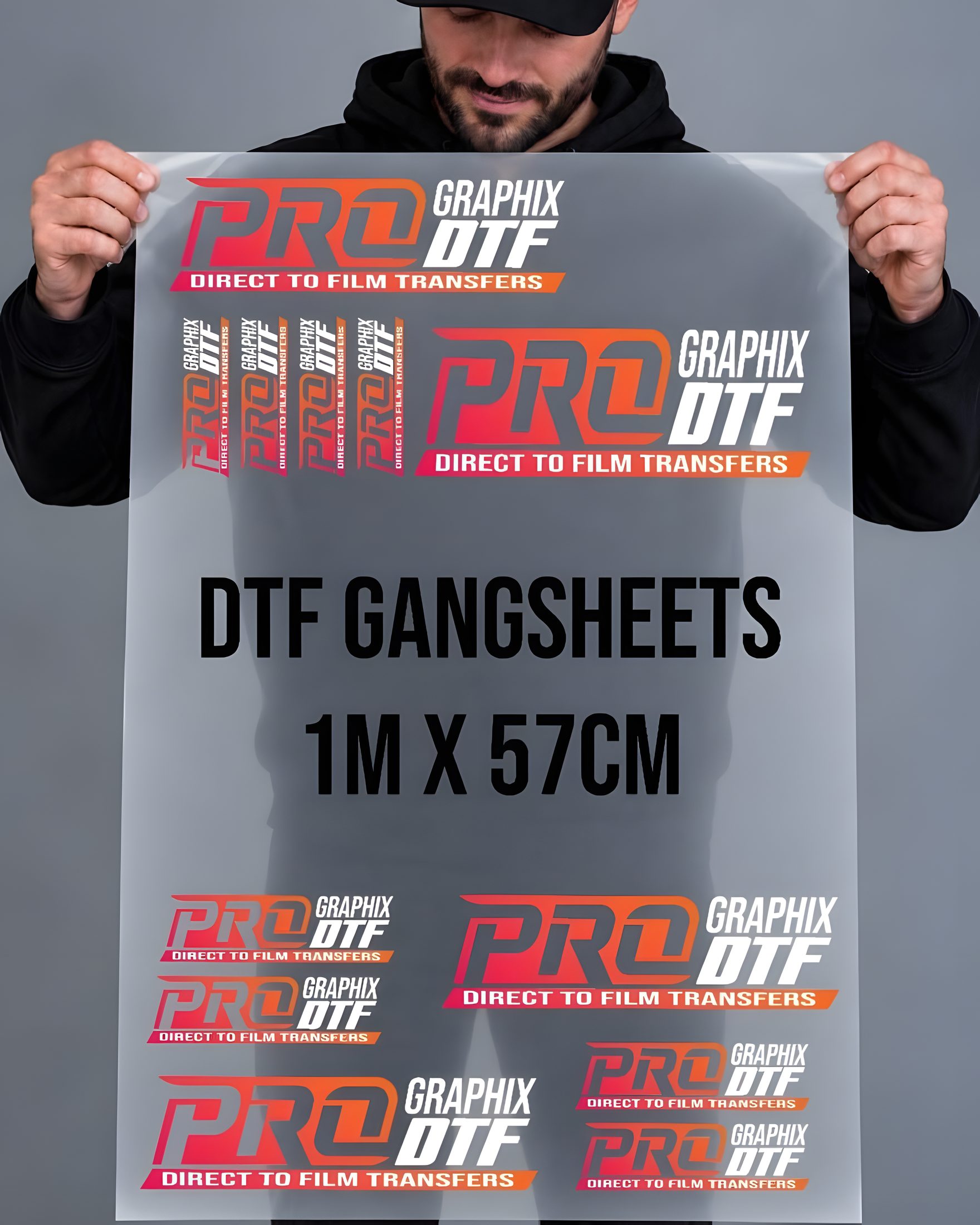 DTF gang sheet of printed transfers from Pro Graphix DTF